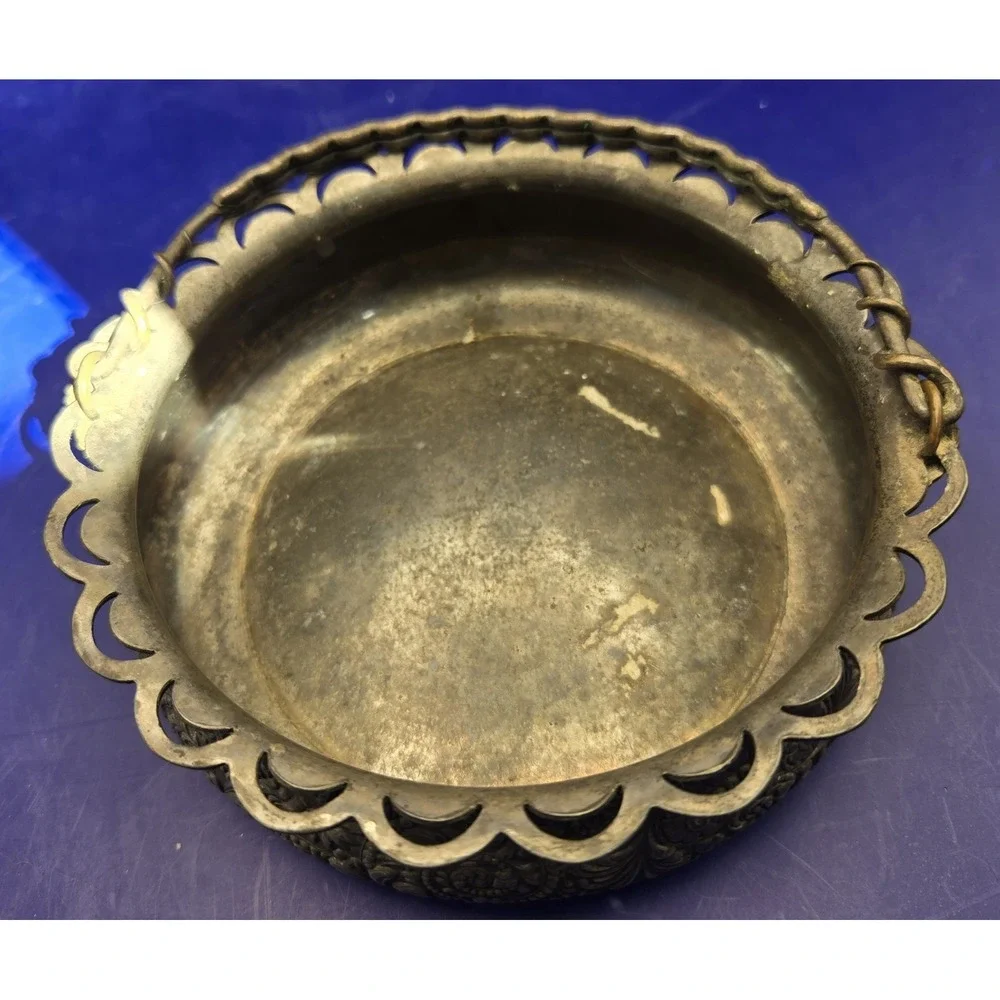 Silver Plated Basket Style With Handle Antique‎ Marked 37 Gilt